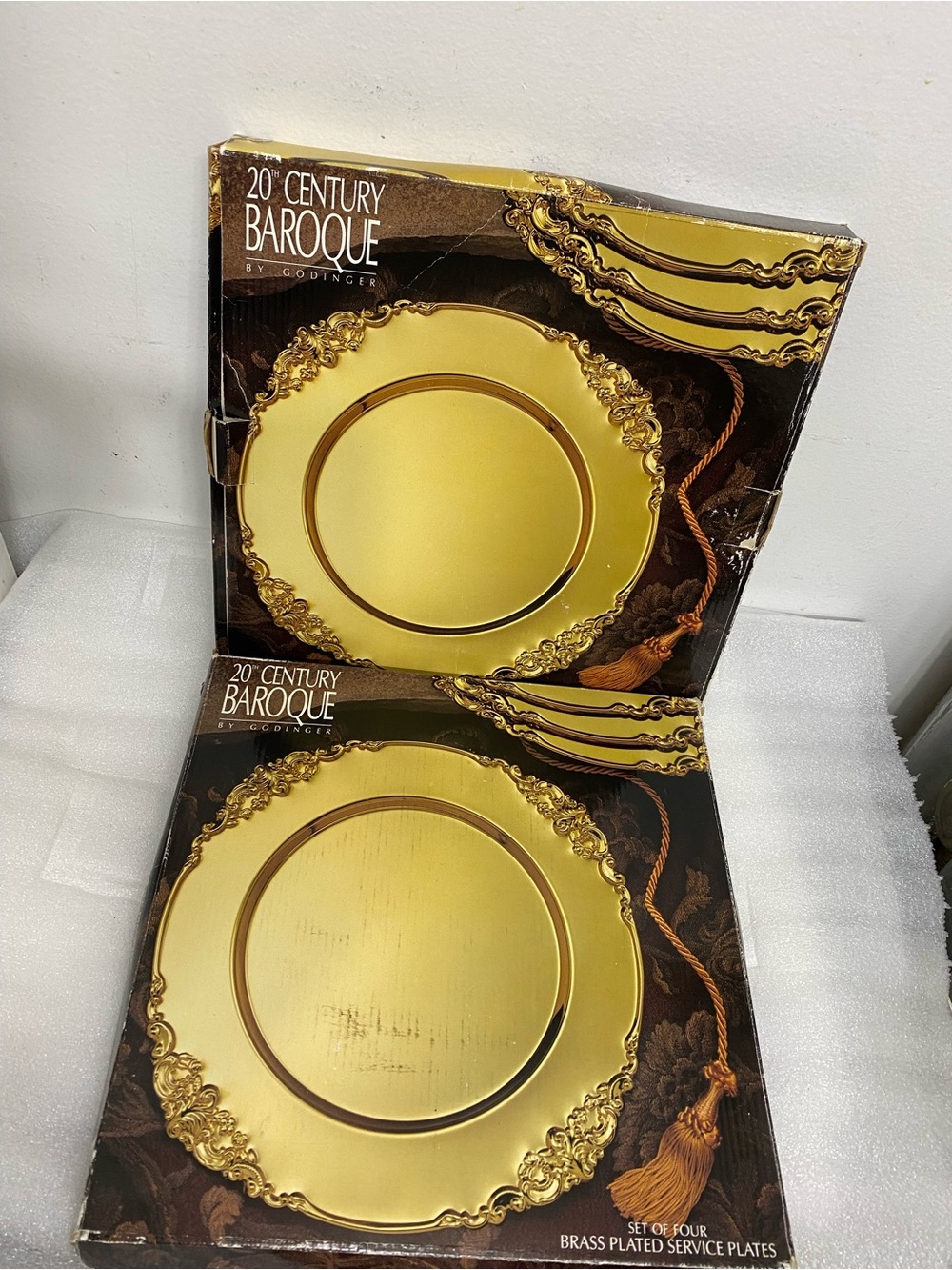 Godinger Gold Baroque Charger Plates. Two boxes available and 4 pieces in each - Picture 2 of 4